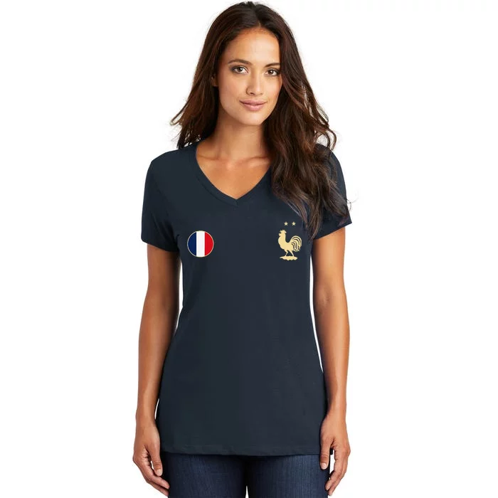 France Soccer Jersey Football Roosters & Flag Women's V-Neck T-Shirt