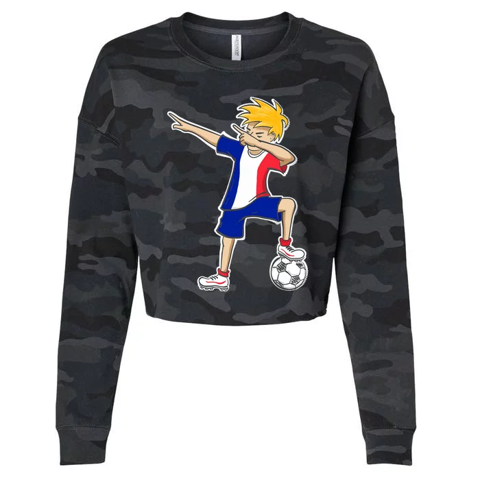 France Soccer Jersey Dabbing Boy French Flag Cropped Pullover Crew