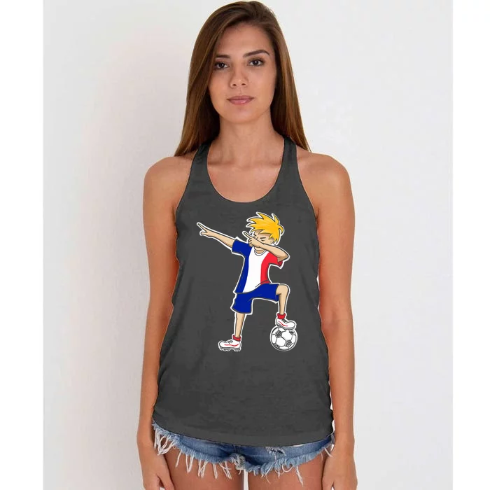 France Soccer Jersey Dabbing Boy French Flag Women's Knotted Racerback Tank