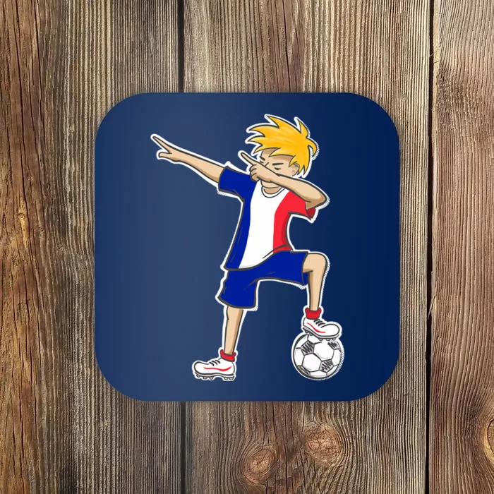 France Soccer Jersey Dabbing Boy French Flag Coaster