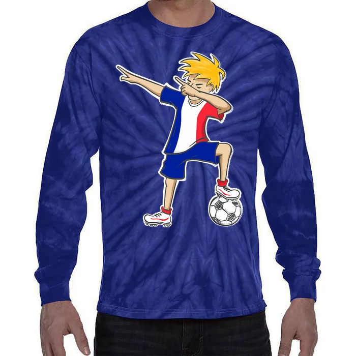 France Soccer Jersey Dabbing Boy French Flag Tie-Dye Long Sleeve Shirt