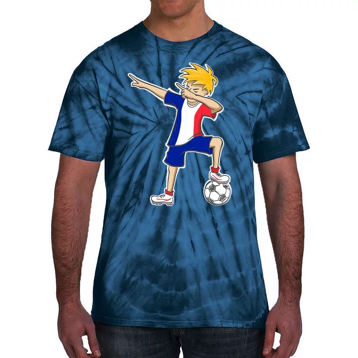 France Soccer Jersey Dabbing Boy French Flag Tie-Dye T-Shirt