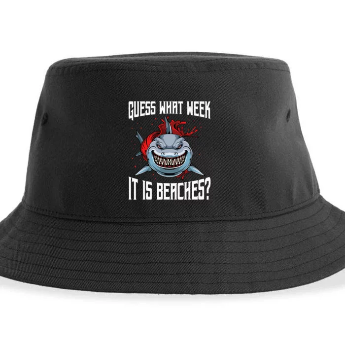 Funny Shark Joke Guess What Week It Is Sarcastic Party Beach Sustainable Bucket Hat