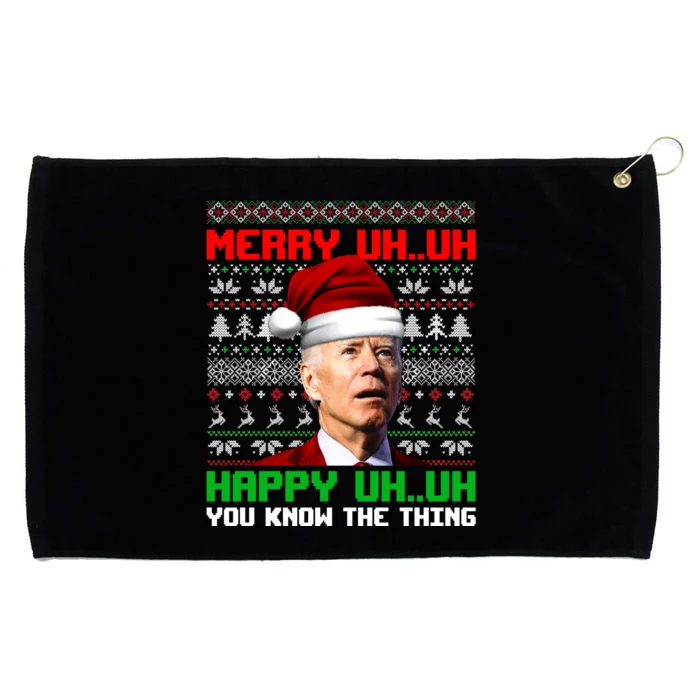 Funny Santa Joe Biden Merry Uh Uh You Know The Thing Ugly Christmas Sweater Grommeted Golf Towel