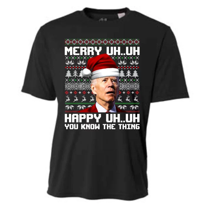 Funny Santa Joe Biden Merry Uh Uh You Know The Thing Ugly Christmas Sweater Cooling Performance Crew T-Shirt