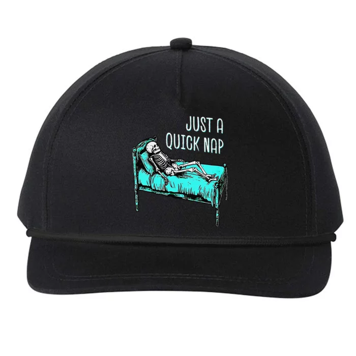 Funny Skeleton Just A Quick Nap Halloween Tired Exhausted Snapback Five-Panel Rope Hat