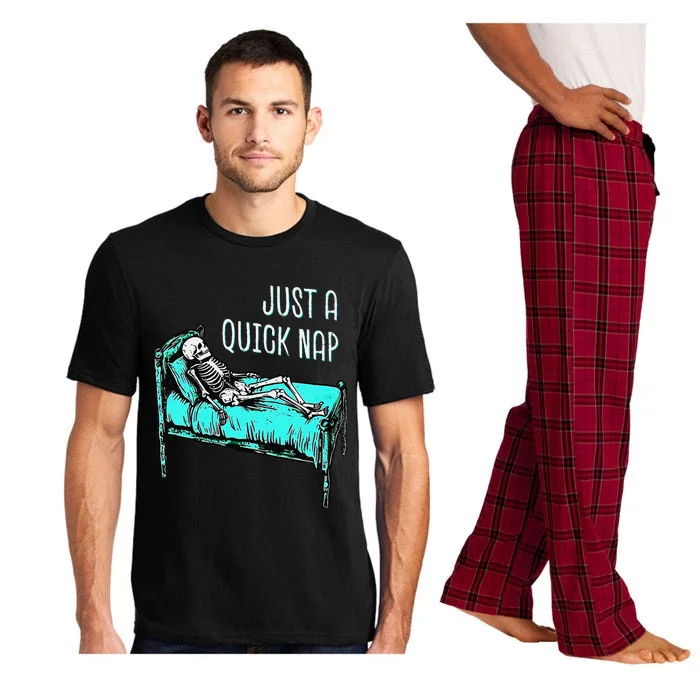 Funny Skeleton Just A Quick Nap Halloween Tired Exhausted Pajama Set