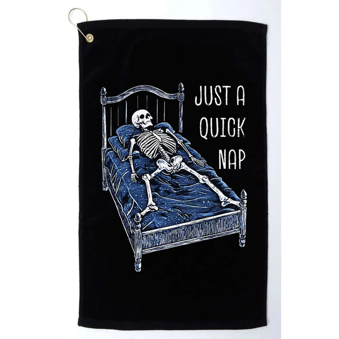 Funny Skeleton Just A Quick Nap Halloween Dead Tired Humor Platinum Collection Golf Towel