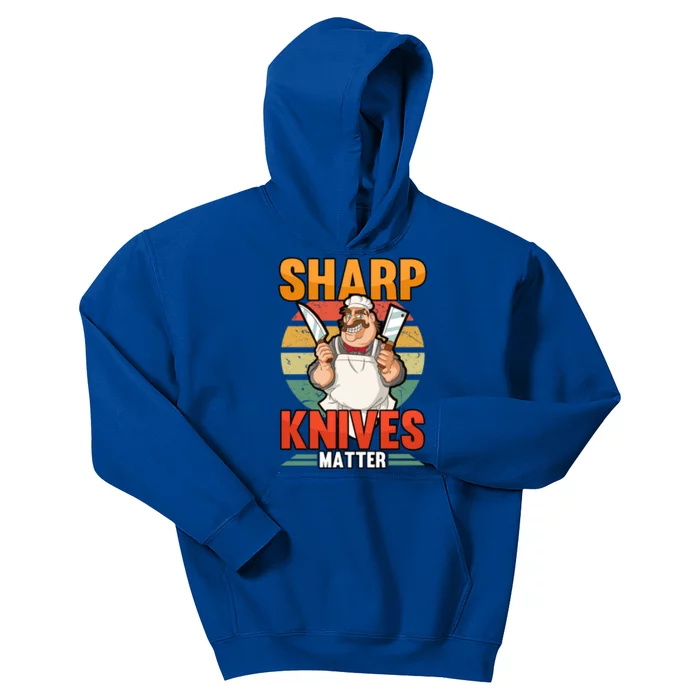 Funny Sharp Knives Matter Butcher Chef Meat Smoker Gift Kids Hoodie