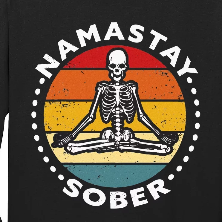 Funny Skeleton Lotus Position Yoga Sober Addiction Recovery Tall Long Sleeve T-Shirt