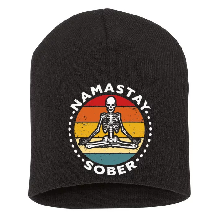 Funny Skeleton Lotus Position Yoga Sober Addiction Recovery Short Acrylic Beanie