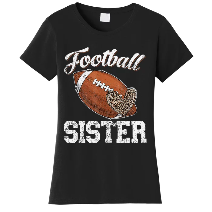 Football Sister Leopard Tee Ball Funny Mother's Day Women's T-Shirt