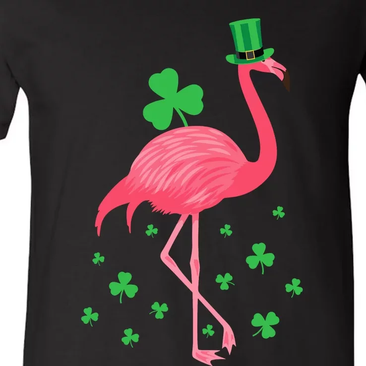 Flamingo Shamrock Leprechaun St Patricks Day V-Neck T-Shirt