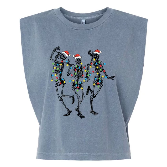 Festive Skeletons Lights Posing Christmas Holiday Xmas Dance Gift Garment-Dyed Women's Muscle Tee