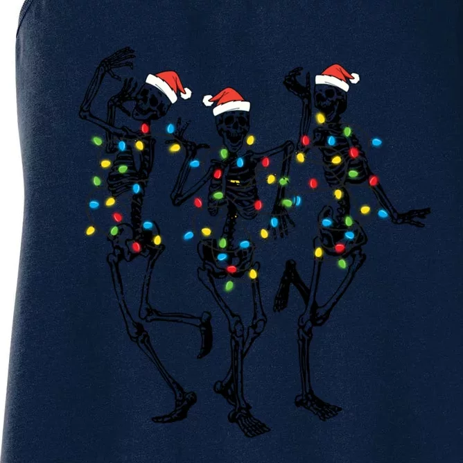 Festive Skeletons Lights Posing Christmas Holiday Xmas Dance Gift Women's Racerback Tank