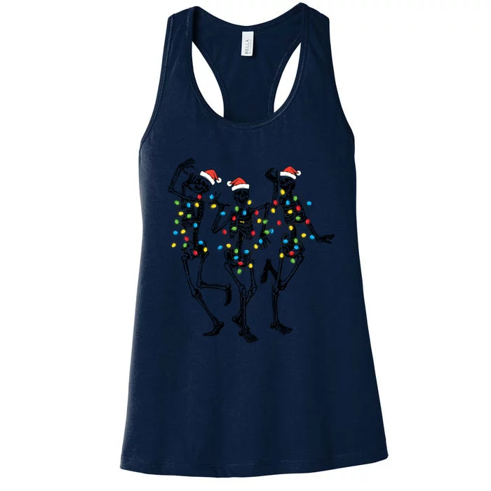 Festive Skeletons Lights Posing Christmas Holiday Xmas Dance Gift Women's Racerback Tank