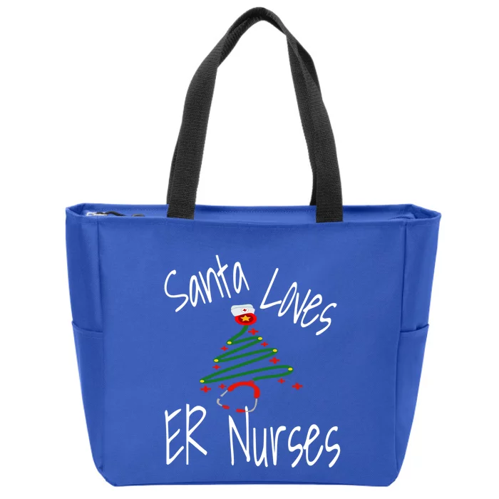 Funny Santa Loves Er Nurses Nursing Christmas Nurse Holiday Cool Gift Zip Tote Bag