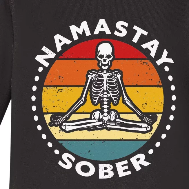 funny skeleton lotus position yoga sober addiction recovery Baby Long Sleeve Bodysuit