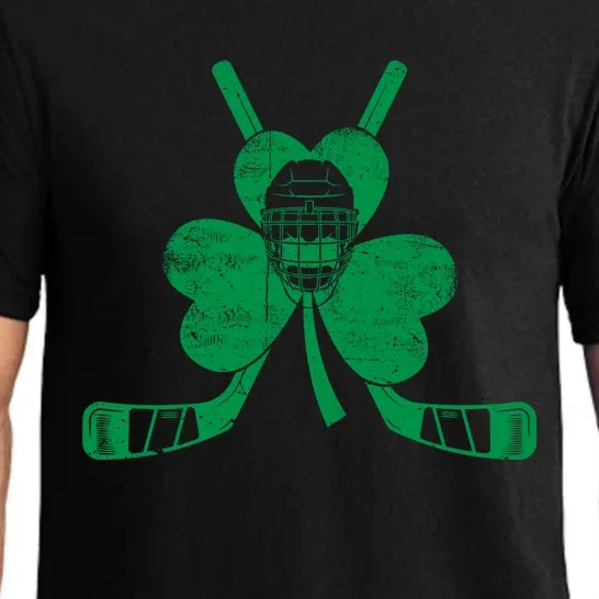 Funny Shamrock Leaf Hockey Sticks And Helmet St Patricks Day Gift Pajama Set