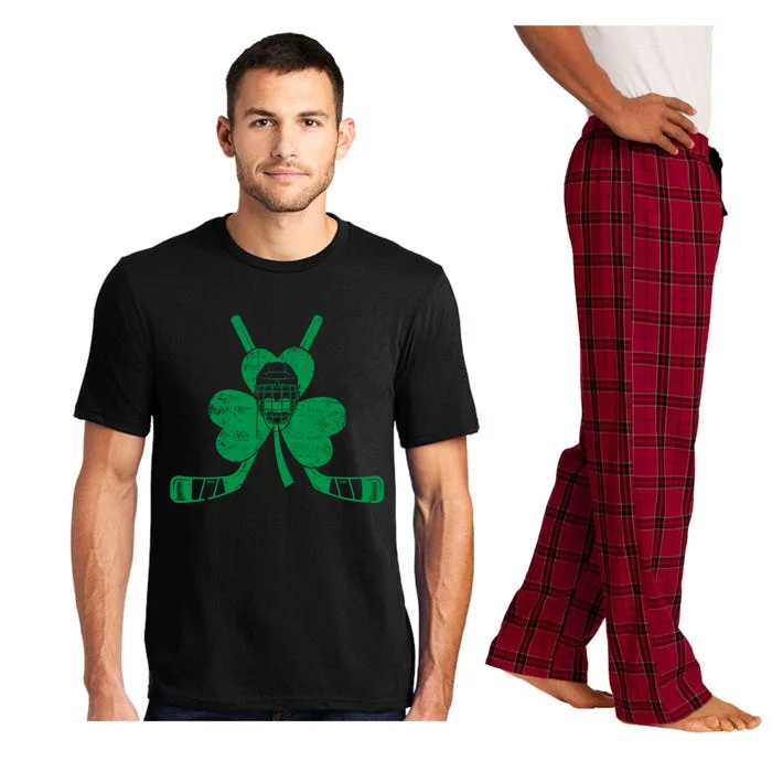 Funny Shamrock Leaf Hockey Sticks And Helmet St Patricks Day Gift Pajama Set