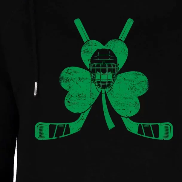 Funny Shamrock Leaf Hockey Sticks And Helmet St Patricks Day Gift Womens Funnel Neck Pullover Hood