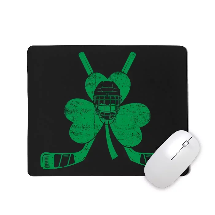 Funny Shamrock Leaf Hockey Sticks And Helmet St Patricks Day Gift Mousepad