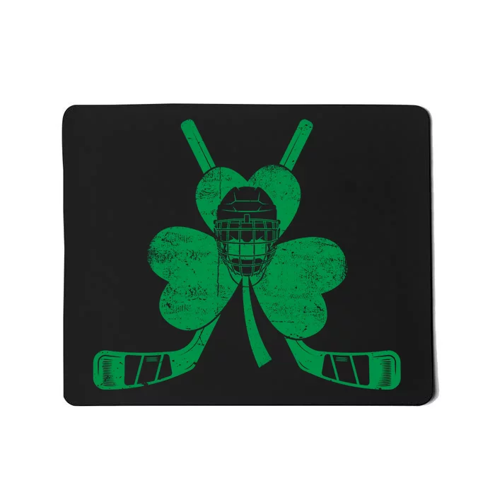 Funny Shamrock Leaf Hockey Sticks And Helmet St Patricks Day Gift Mousepad