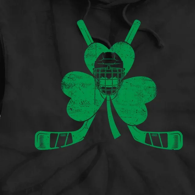 Funny Shamrock Leaf Hockey Sticks And Helmet St Patricks Day Gift Tie Dye Hoodie