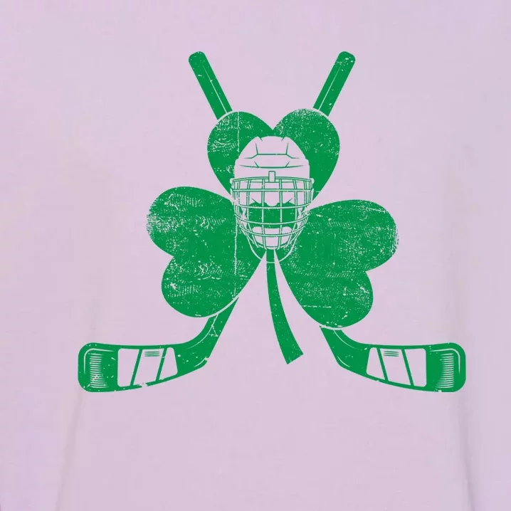 Funny Shamrock Leaf Hockey Sticks And Helmet St Patricks Day Gift Garment-Dyed Sweatshirt