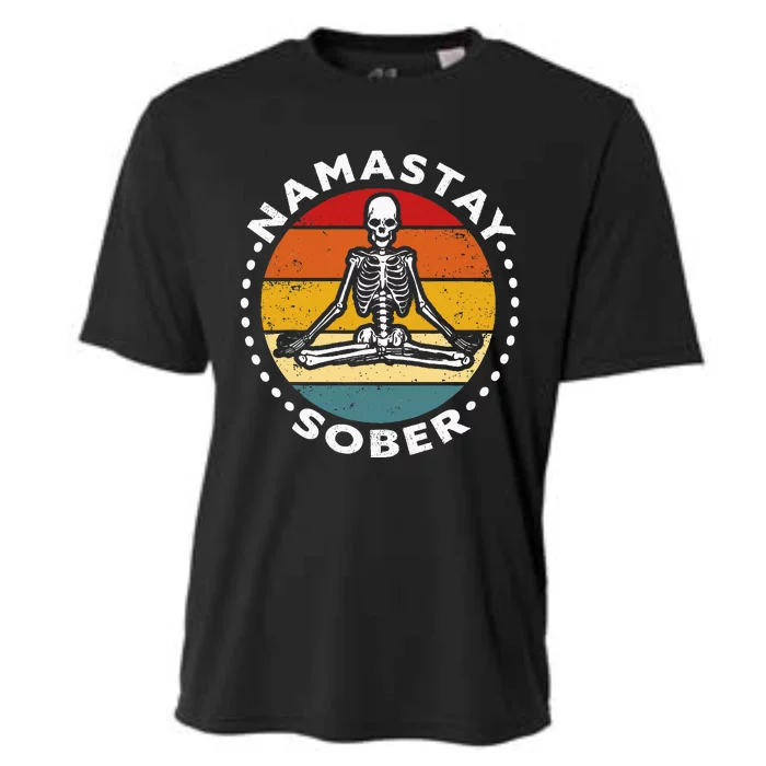 Funny Skeleton Lotus Position Yoga Sober Addiction Recovery Cooling Performance Crew T-Shirt