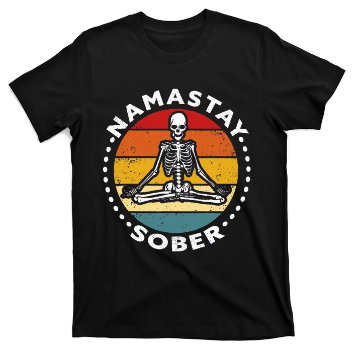 Funny Skeleton Lotus Position Yoga Sober Addiction Recovery T-Shirt