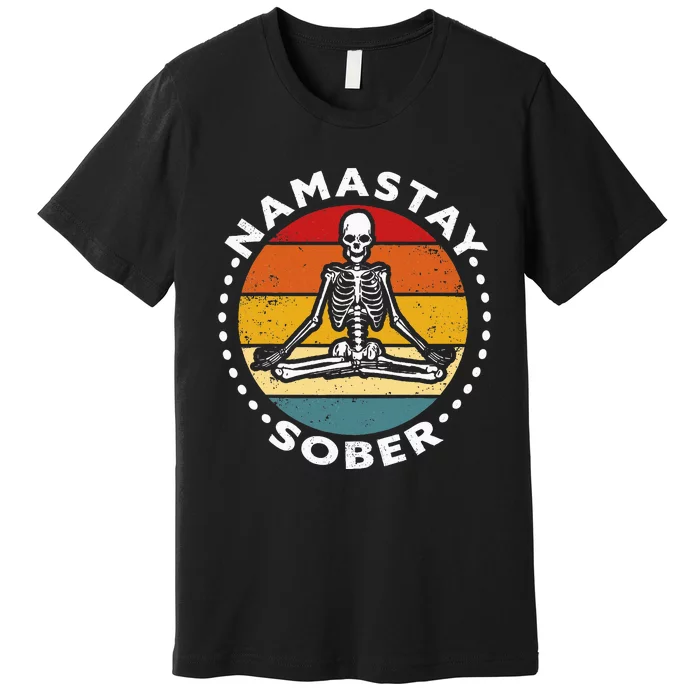 Funny Skeleton Lotus Position Yoga Sober Addiction Recovery Premium T-Shirt