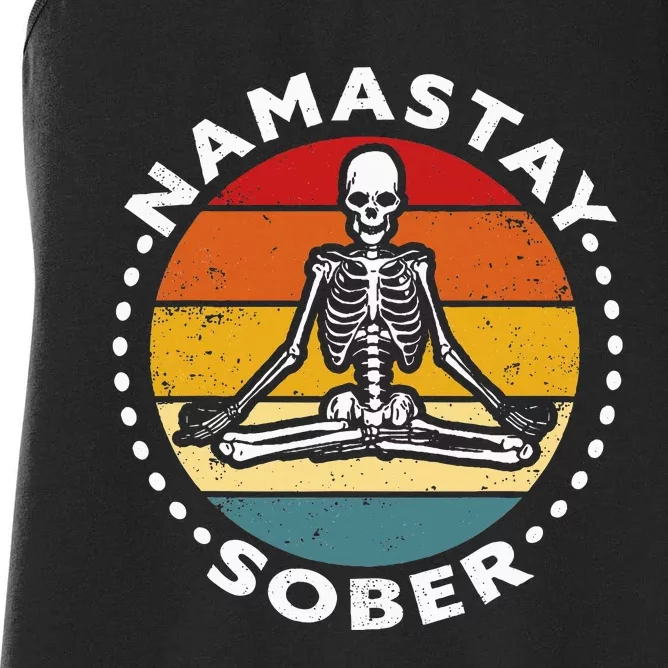 Funny Skeleton Lotus Position Yoga Sober Addiction Recovery Women's Racerback Tank