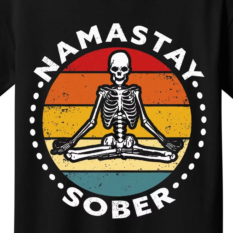 Funny Skeleton Lotus Position Yoga Sober Addiction Recovery Kids T-Shirt