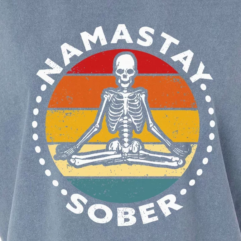 Funny Skeleton Lotus Position Yoga Sober Addiction Recovery Garment-Dyed Women's Muscle Tee