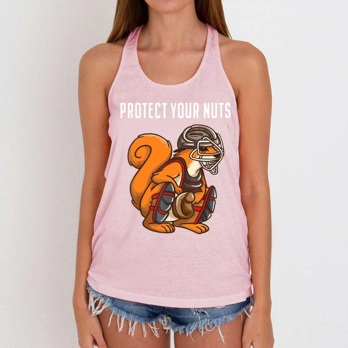 Funny Squirrel Lover Baseball Catcher Gift Animal Gift Women's Knotted Racerback Tank