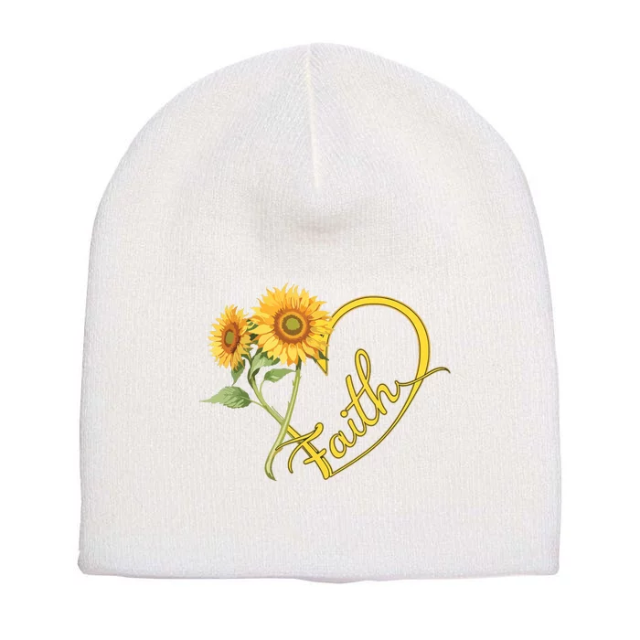 Faith Sunflower Love Heart Spiritual Nature Floral Short Acrylic Beanie