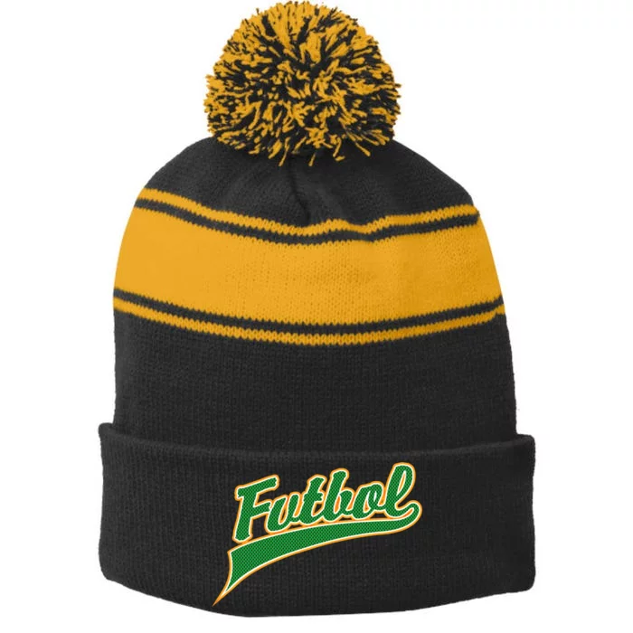 Futbol Sport Logo Stripe Pom Pom Beanie