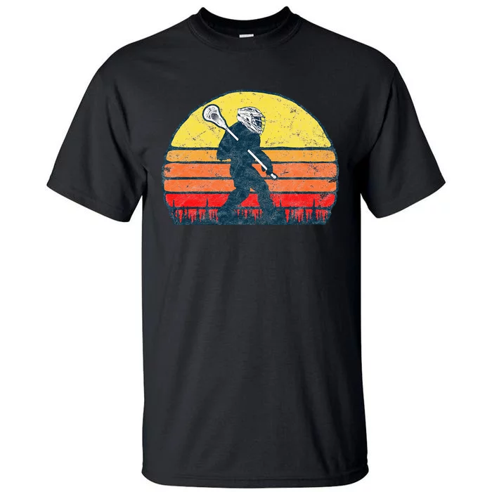 Funny Sasquatch Lax Bigfoot Lacrosse Vintage 80s Sunset Tall T-Shirt