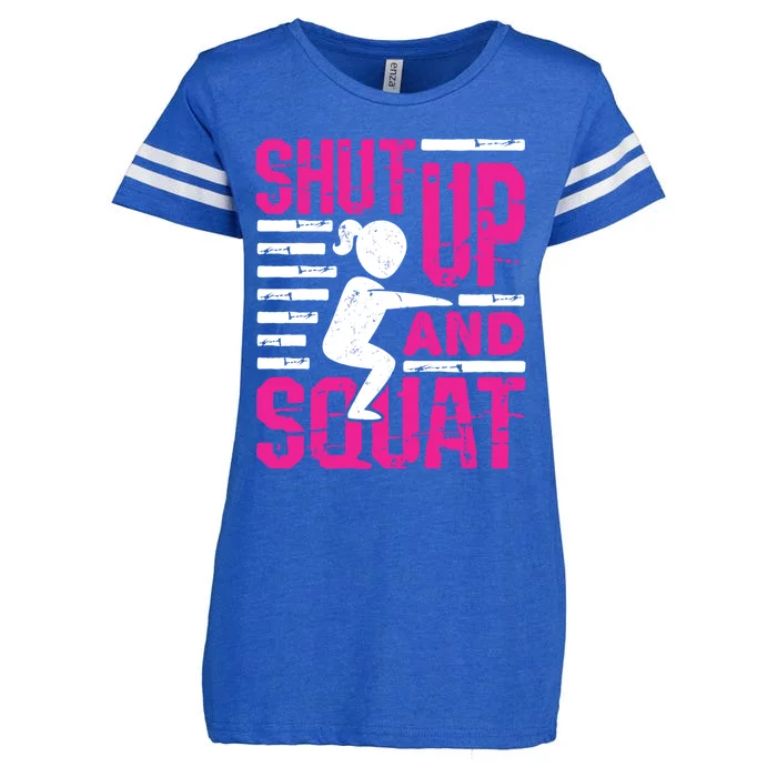 Funny Squatting Leg Day Fitness Shut Up And Squat Gift Enza Ladies Jersey Football T-Shirt