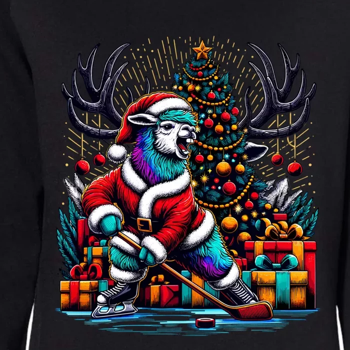 Funny Santa Llama Playing Hockey Christmas Gift Womens California Wash Sweatshirt