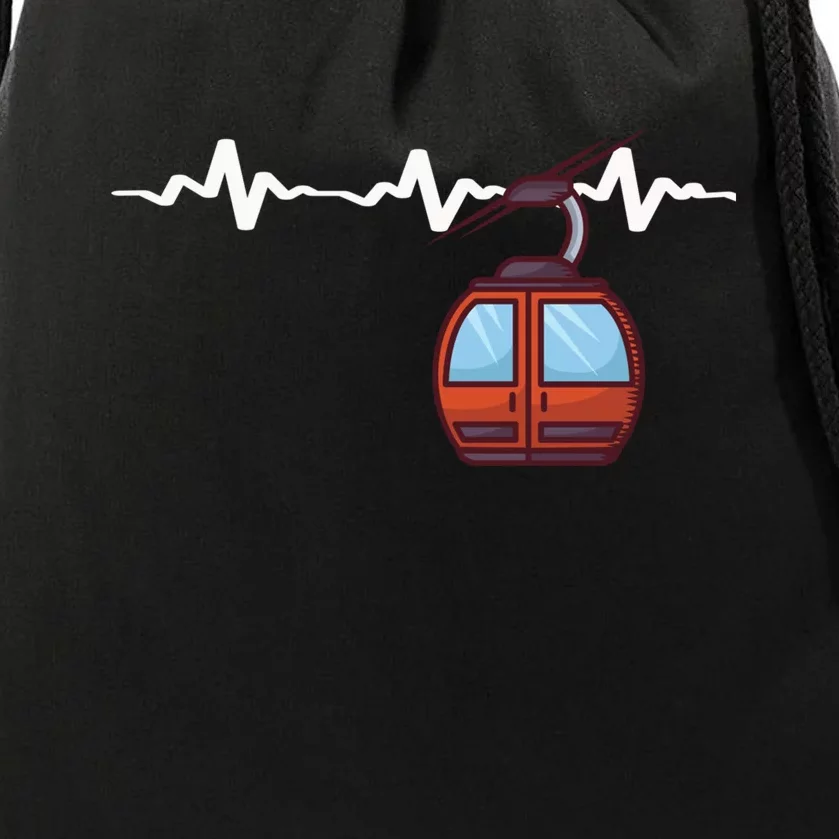 Funny Ski Lift Heartbeat Design Skier Gift For Skier Drawstring Bag