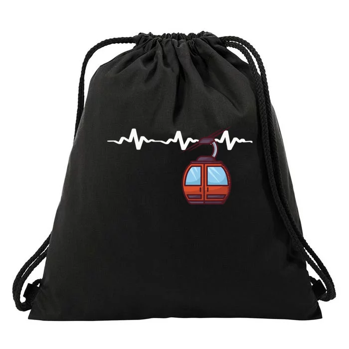 Funny Ski Lift Heartbeat Design Skier Gift For Skier Drawstring Bag