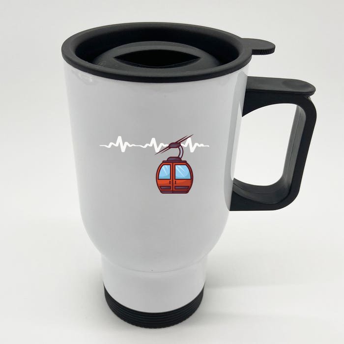 Funny Ski Lift Heartbeat Design Skier Gift For Skier Front & Back Stainless Steel Travel Mug