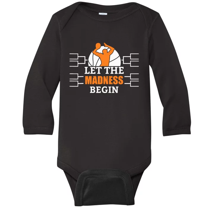 Funny Sport Let The Madness Begin Basketball Baby Long Sleeve Bodysuit