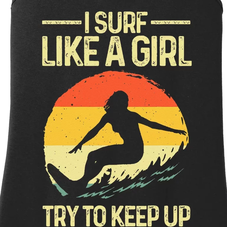 Funny Surf Like A Surfer Design For  Retro Surfing Ladies Essential Tank