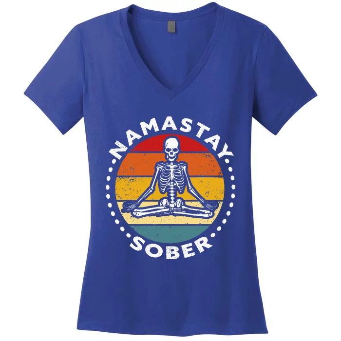 Funny Skeleton Lotus Position Yoga Sober Addiction Women's V-Neck T-Shirt