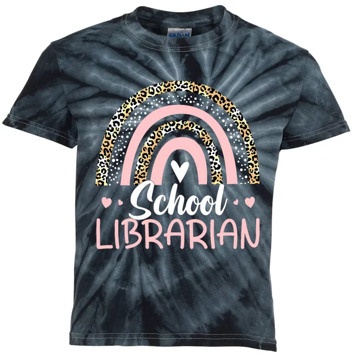 Funny School Librarian Rainbow Leopard Print Librarian Kids Tie-Dye T-Shirt