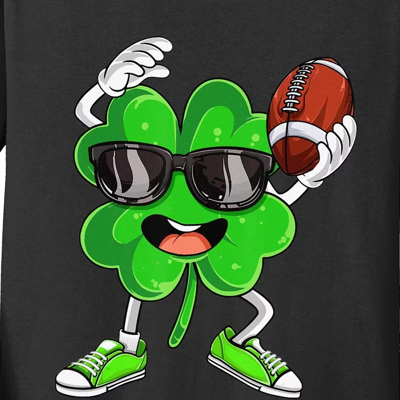 Football Shamrock Lucky Clover Irish St Patrick's Day Kids Long Sleeve Shirt