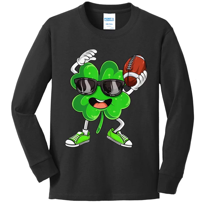 Football Shamrock Lucky Clover Irish St Patrick's Day Kids Long Sleeve Shirt